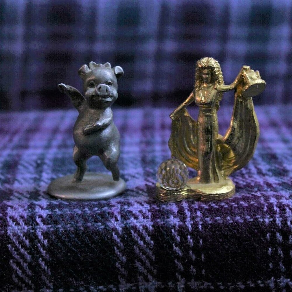 Pewter Figurines Lot of Two Rawcliffe Spoontiques Pig and Woman
